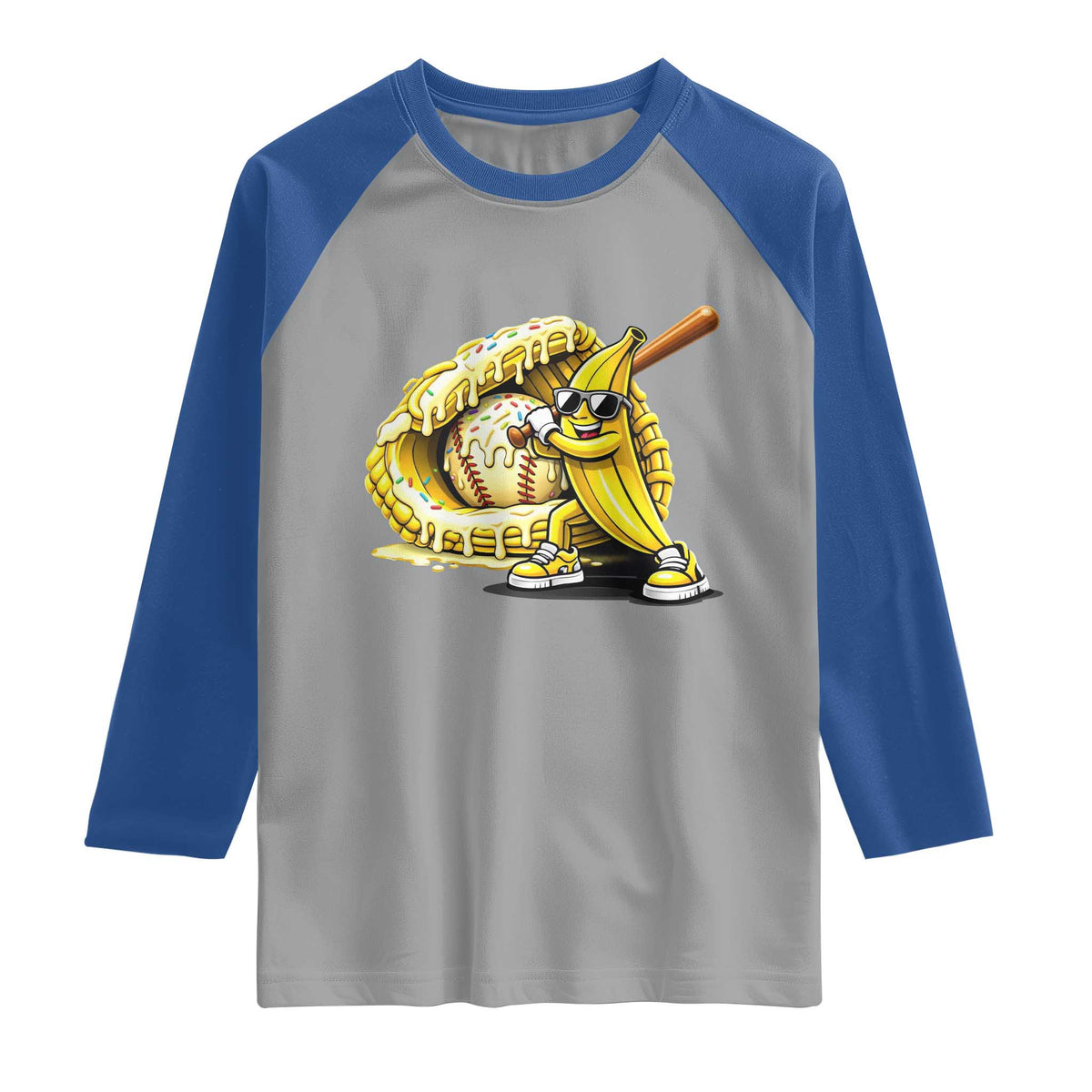 Baseball Banana Raglan Shirt Funny Baseball Glove Drip Kids Youth Boys Girls TS10 Sport Gray Royal Print Your Wear