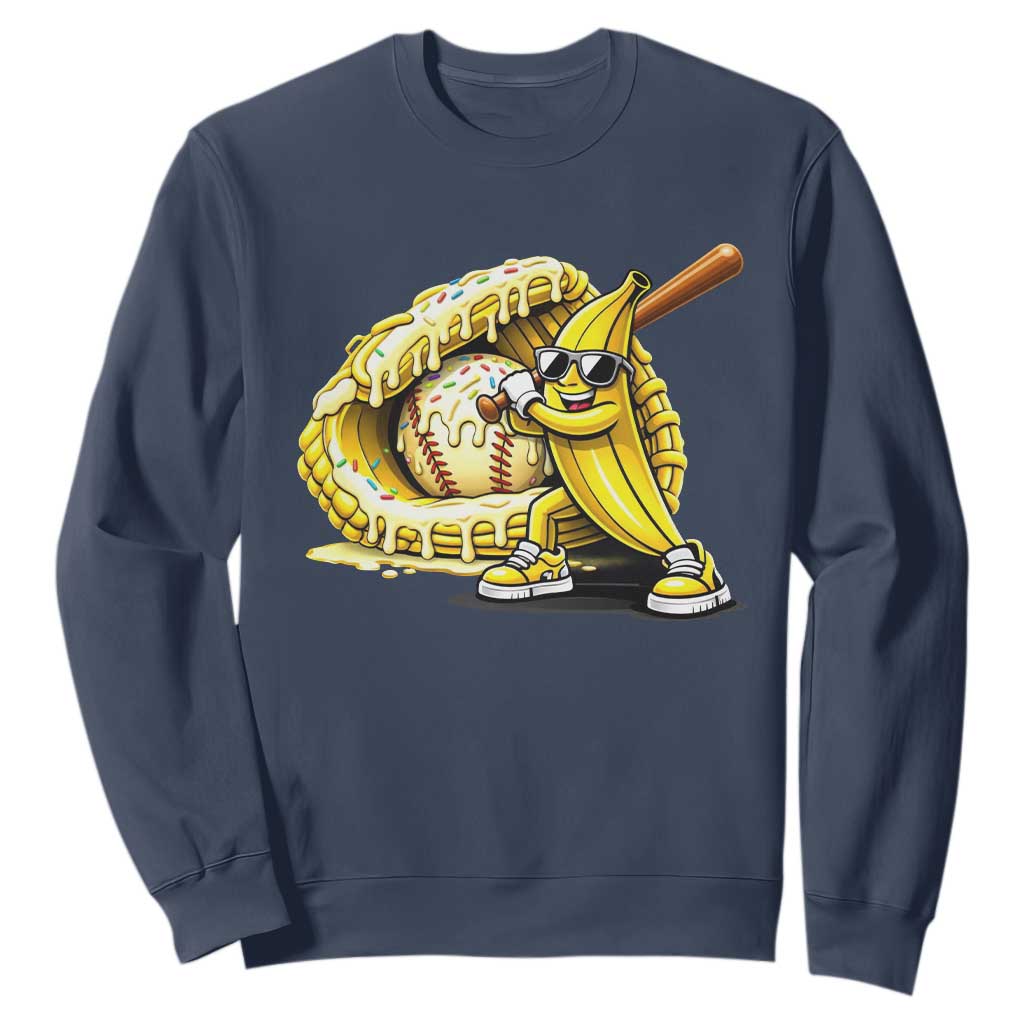 Baseball Banana Sweatshirt Funny Baseball Glove Drip Kids Youth Boys Girls TS10 Navy Print Your Wear