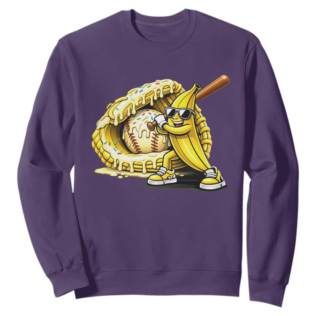 Baseball Banana Sweatshirt Funny Baseball Glove Drip Kids Youth Boys Girls TS10 Purple Print Your Wear