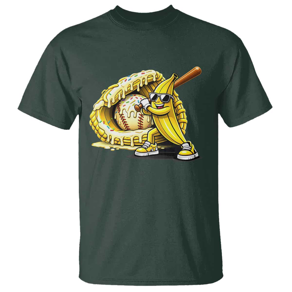 Baseball Banana T Shirt Funny Baseball Glove Drip Kids Youth Boys Girls TS10 Dark Forest Green Print Your Wear
