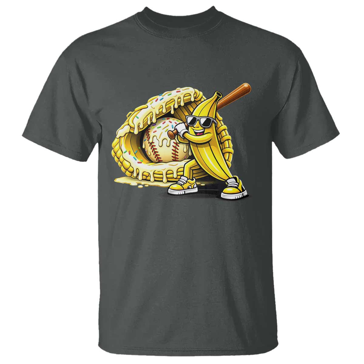 Baseball Banana T Shirt Funny Baseball Glove Drip Kids Youth Boys Girls TS10 Dark Heather Print Your Wear