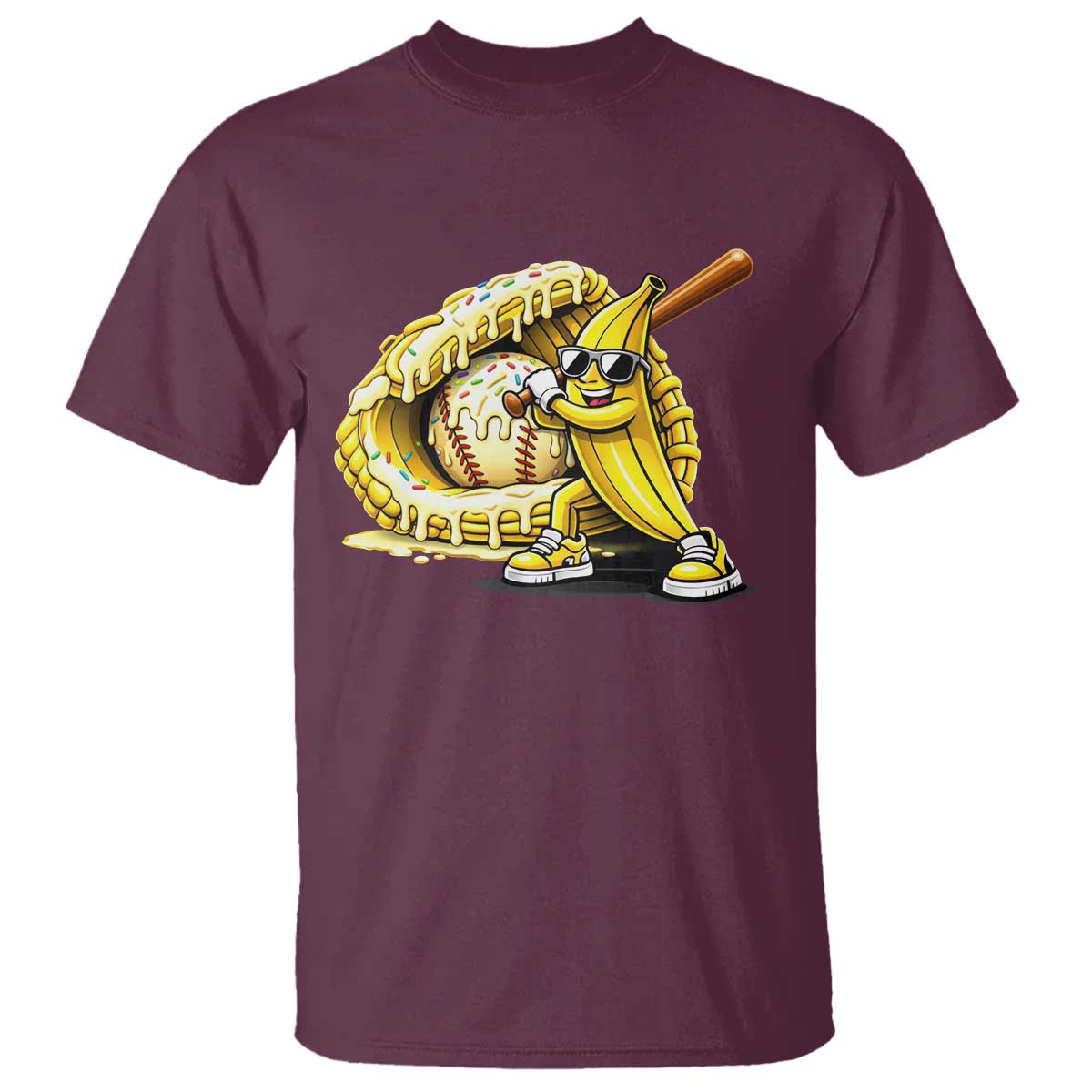 Baseball Banana T Shirt Funny Baseball Glove Drip Kids Youth Boys Girls TS10 Maroon Print Your Wear