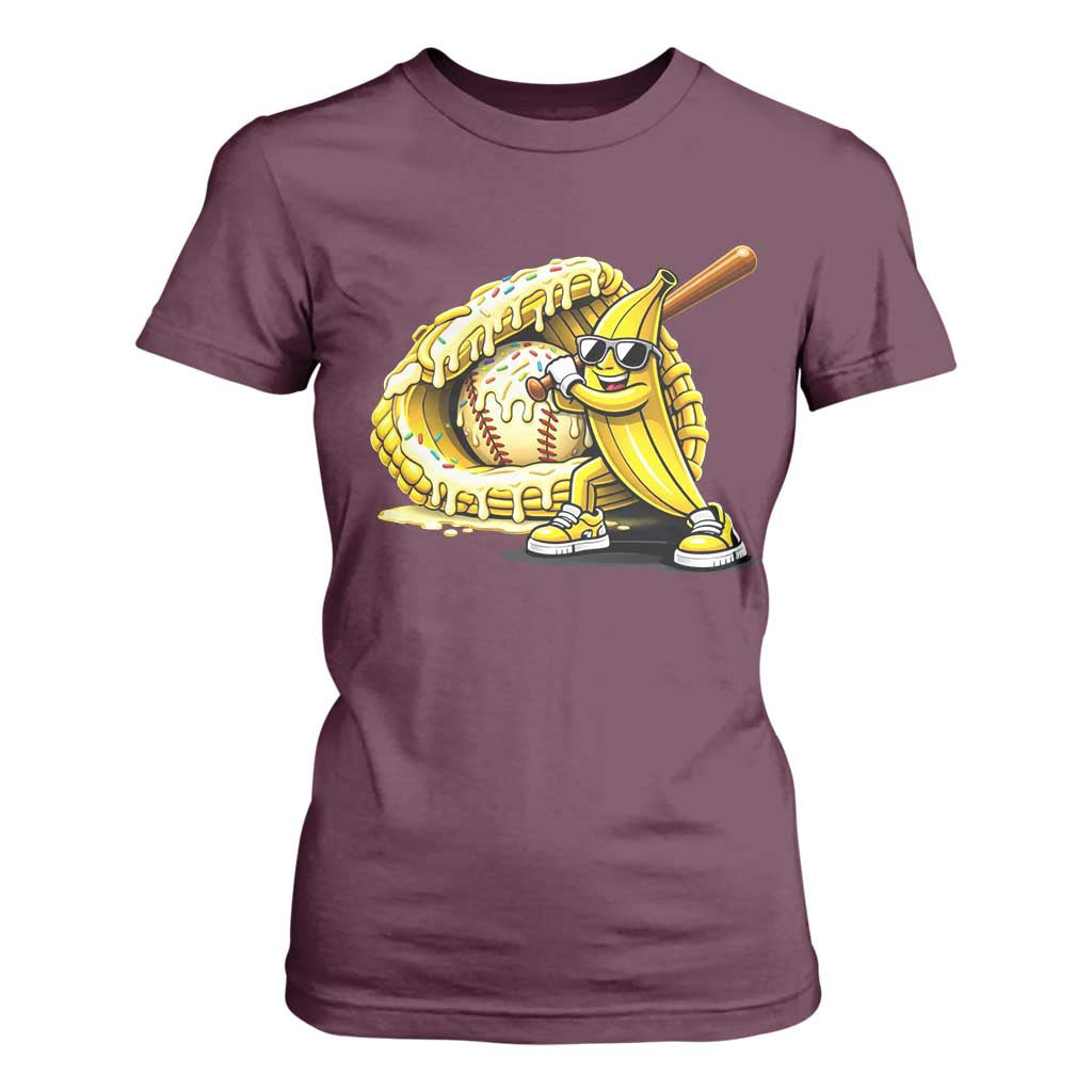 Baseball Banana T Shirt For Women Funny Baseball Glove Drip Kids Youth Boys Girls TS10 Maroon Print Your Wear