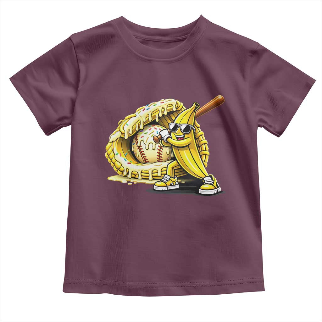 Baseball Banana Toddler T Shirt Funny Baseball Glove Drip Kids Youth Boys Girls TS10 Maroon Print Your Wear