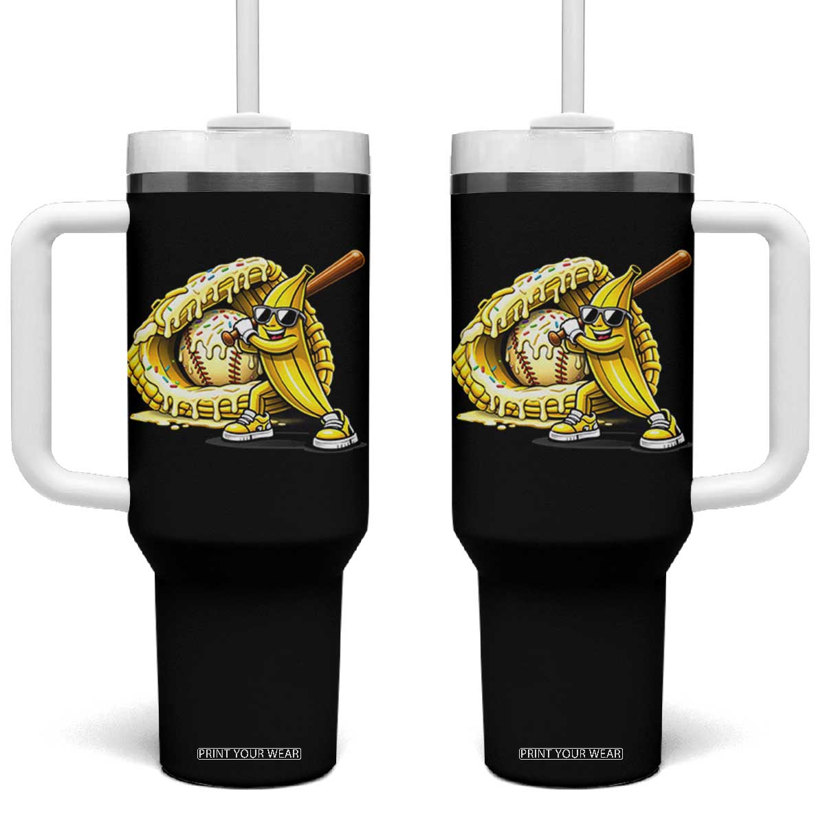 Baseball Banana Tumbler With Handle Funny Baseball Glove Drip Kids Youth Boys Girls TS10 One Size: 40 oz Black Print Your Wear