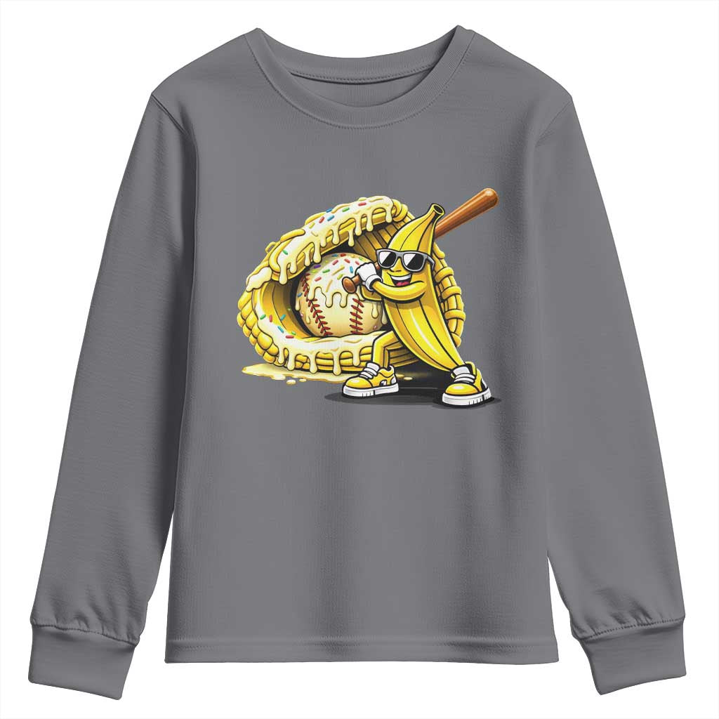 Baseball Banana Youth Sweatshirt Funny Baseball Glove Drip Kids Youth Boys Girls TS10 Charcoal Print Your Wear