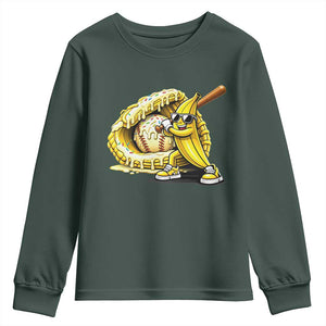 Baseball Banana Youth Sweatshirt Funny Baseball Glove Drip Kids Youth Boys Girls TS10 Dark Forest Green Print Your Wear