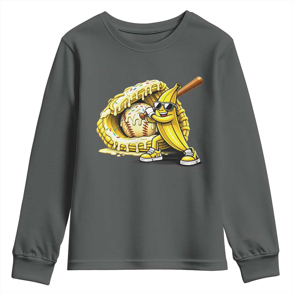 Baseball Banana Youth Sweatshirt Funny Baseball Glove Drip Kids Youth Boys Girls TS10 Dark Heather Print Your Wear