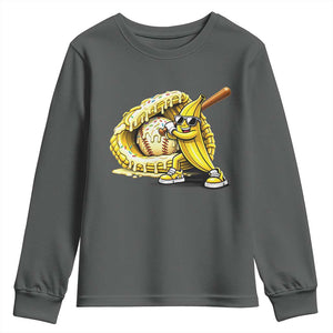 Baseball Banana Youth Sweatshirt Funny Baseball Glove Drip Kids Youth Boys Girls TS10 Dark Heather Print Your Wear