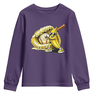 Baseball Banana Youth Sweatshirt Funny Baseball Glove Drip Kids Youth Boys Girls TS10 Purple Print Your Wear