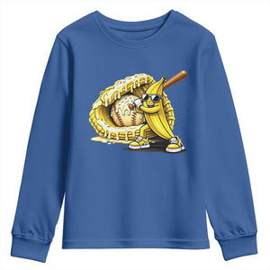 Baseball Banana Youth Sweatshirt Funny Baseball Glove Drip Kids Youth Boys Girls TS10 Royal Blue Print Your Wear