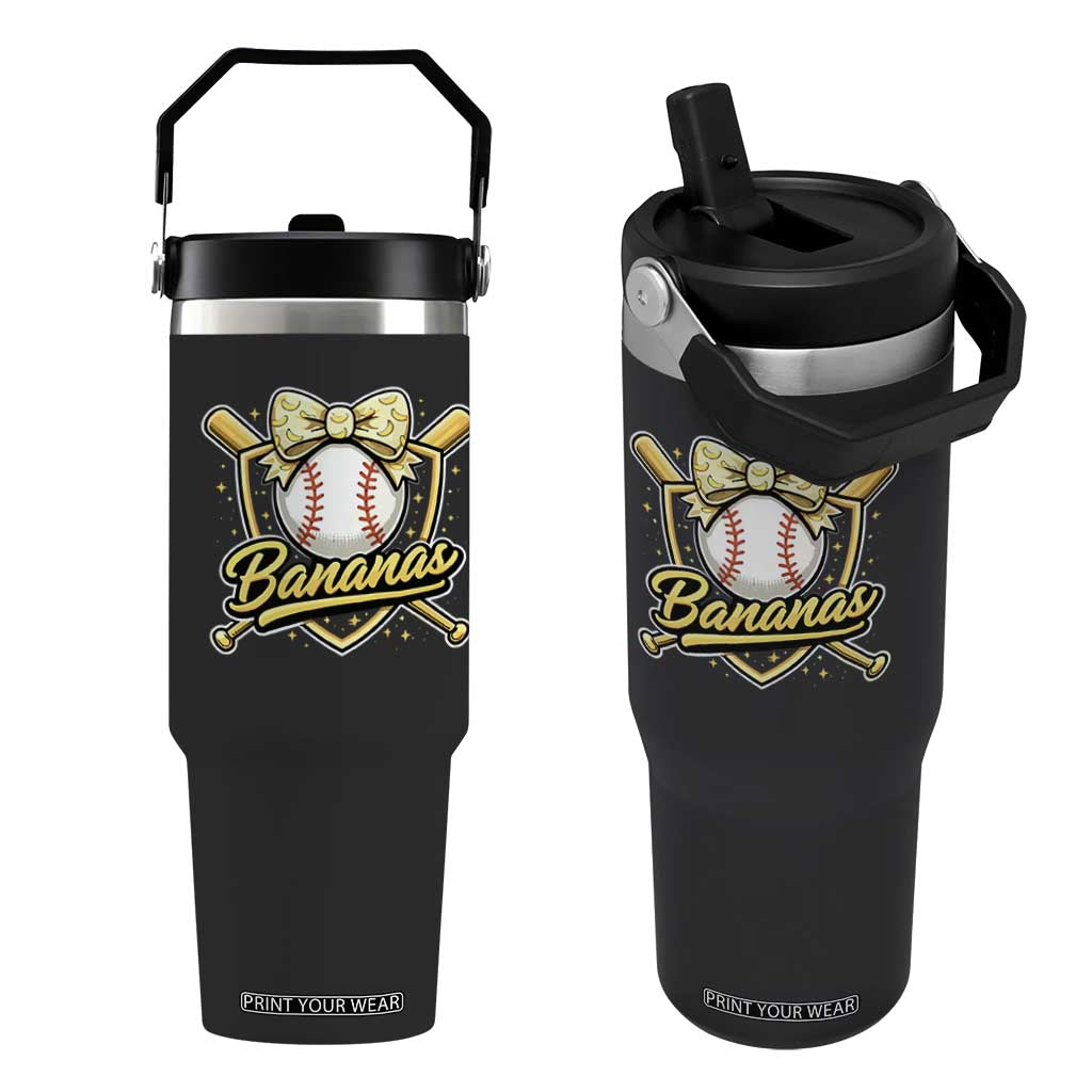 Bananas Coquette Bow Flip Straw Tumbler Baseball Bats Banana Lovers Women Girls Kids TS10 One Size: 30 oz Black Print Your Wear