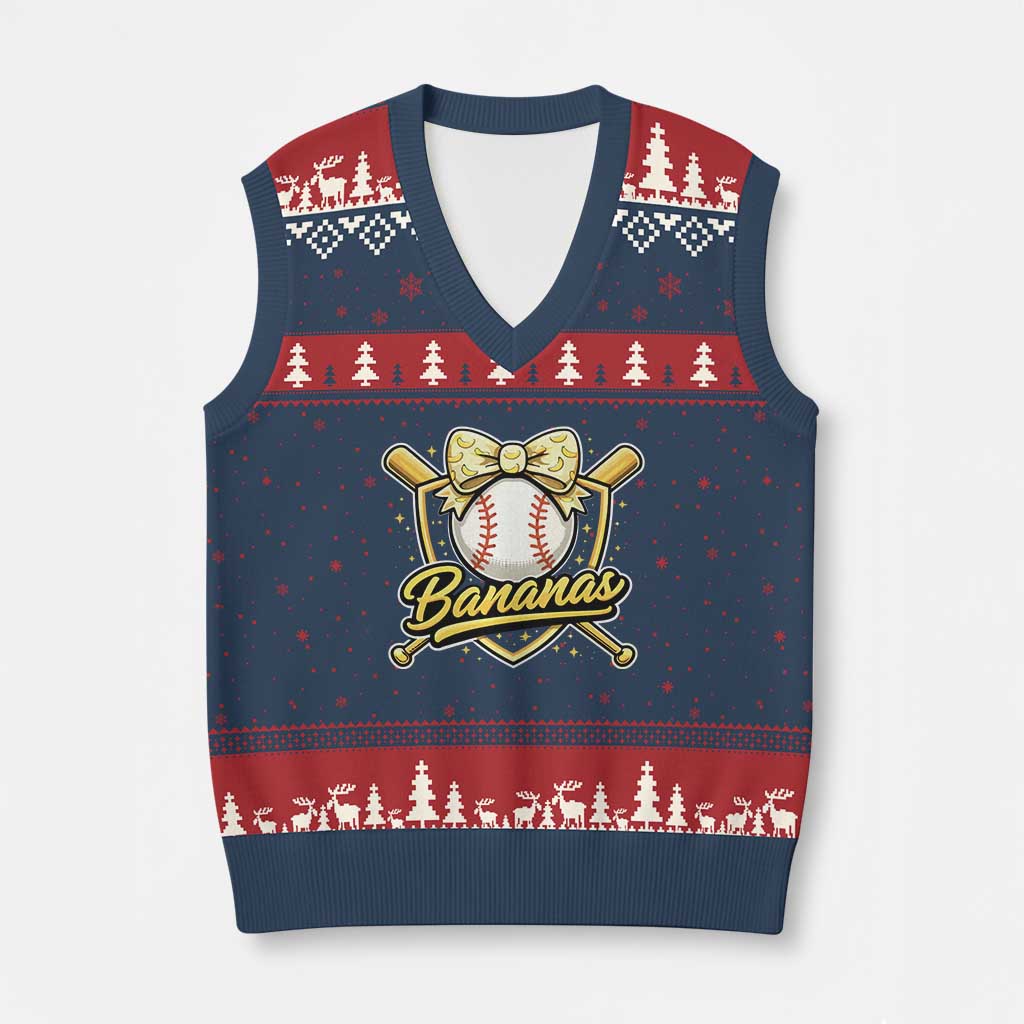 Bananas Coquette Bow V-Neck Knit Sweater Vest Baseball Bats Banana Lovers Women Girls Kids TS10 Navy Red Print Your Wear