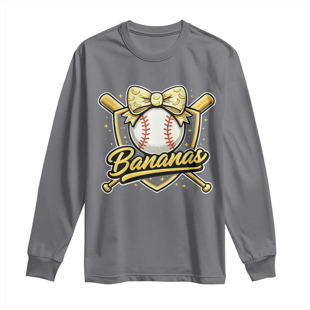Bananas Coquette Bow Long Sleeve Shirt Baseball Bats Banana Lovers Women Girls Kids TS10 Charcoal Print Your Wear