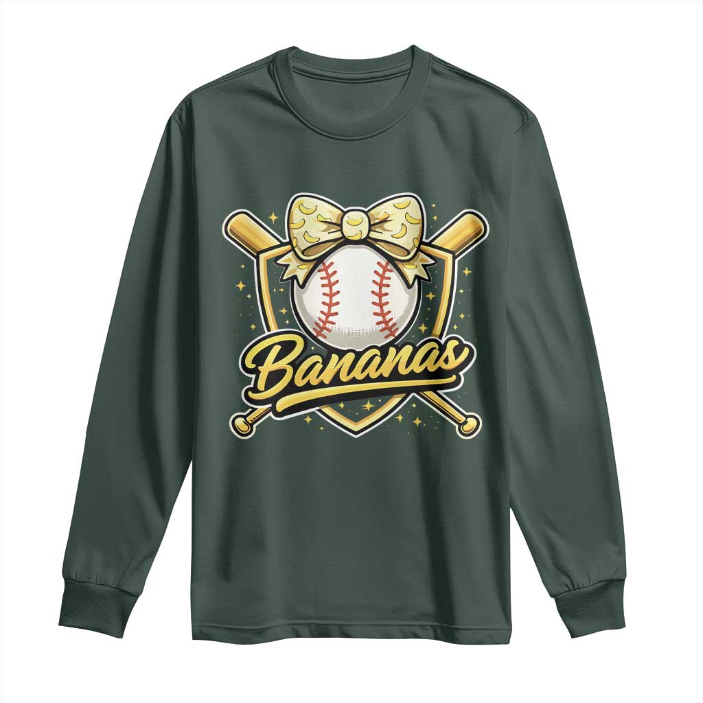 Bananas Coquette Bow Long Sleeve Shirt Baseball Bats Banana Lovers Women Girls Kids TS10 Dark Forest Green Print Your Wear