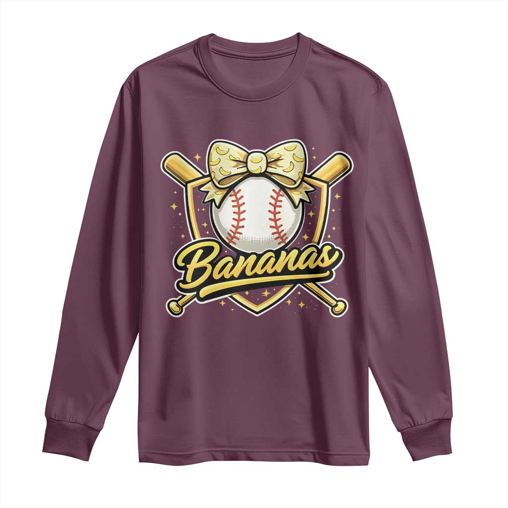 Bananas Coquette Bow Long Sleeve Shirt Baseball Bats Banana Lovers Women Girls Kids TS10 Maroon Print Your Wear