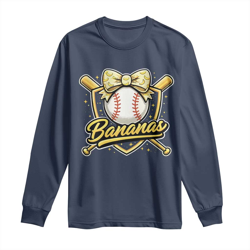 Bananas Coquette Bow Long Sleeve Shirt Baseball Bats Banana Lovers Women Girls Kids TS10 Navy Print Your Wear