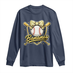 Bananas Coquette Bow Long Sleeve Shirt Baseball Bats Banana Lovers Women Girls Kids TS10 Navy Print Your Wear