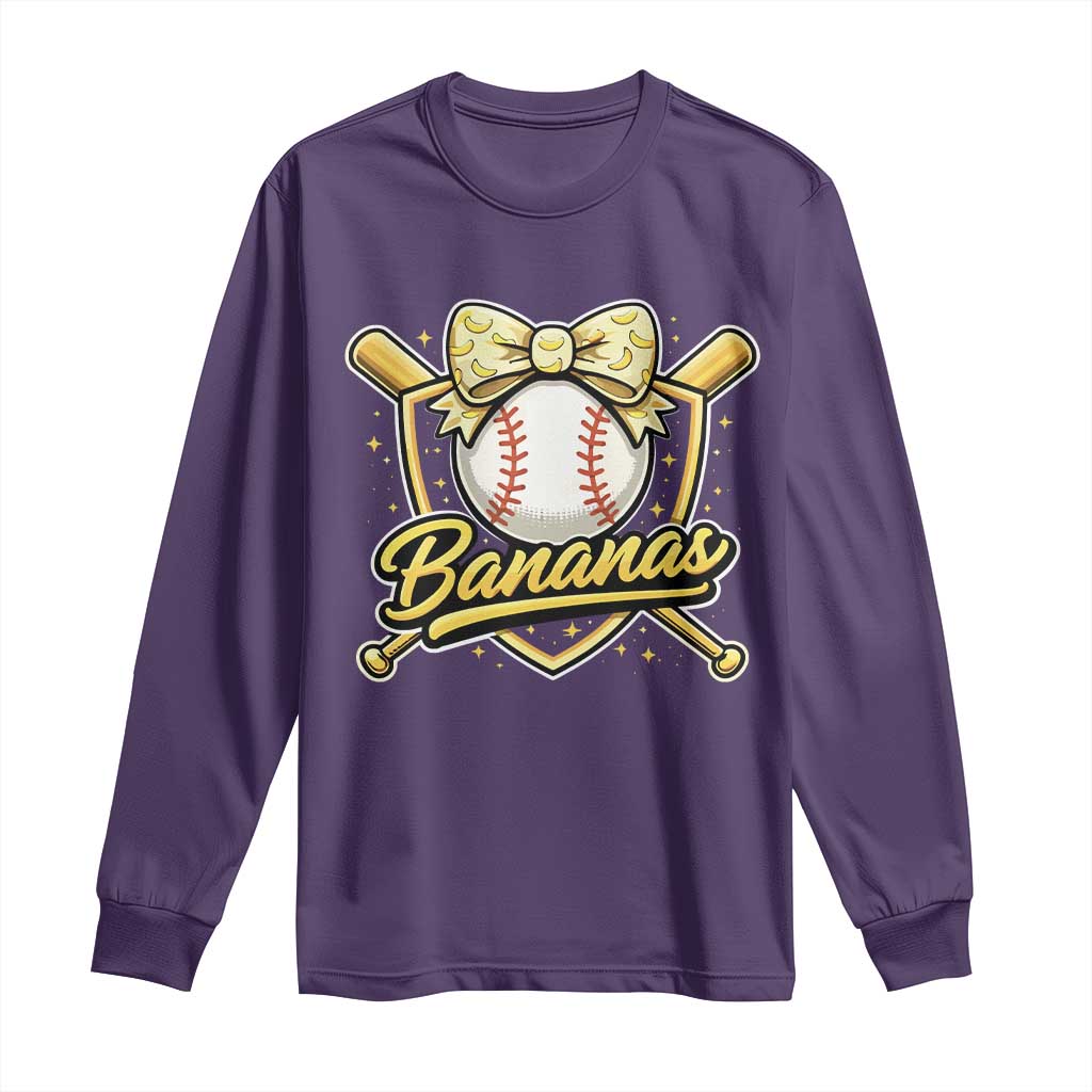 Bananas Coquette Bow Long Sleeve Shirt Baseball Bats Banana Lovers Women Girls Kids TS10 Purple Print Your Wear