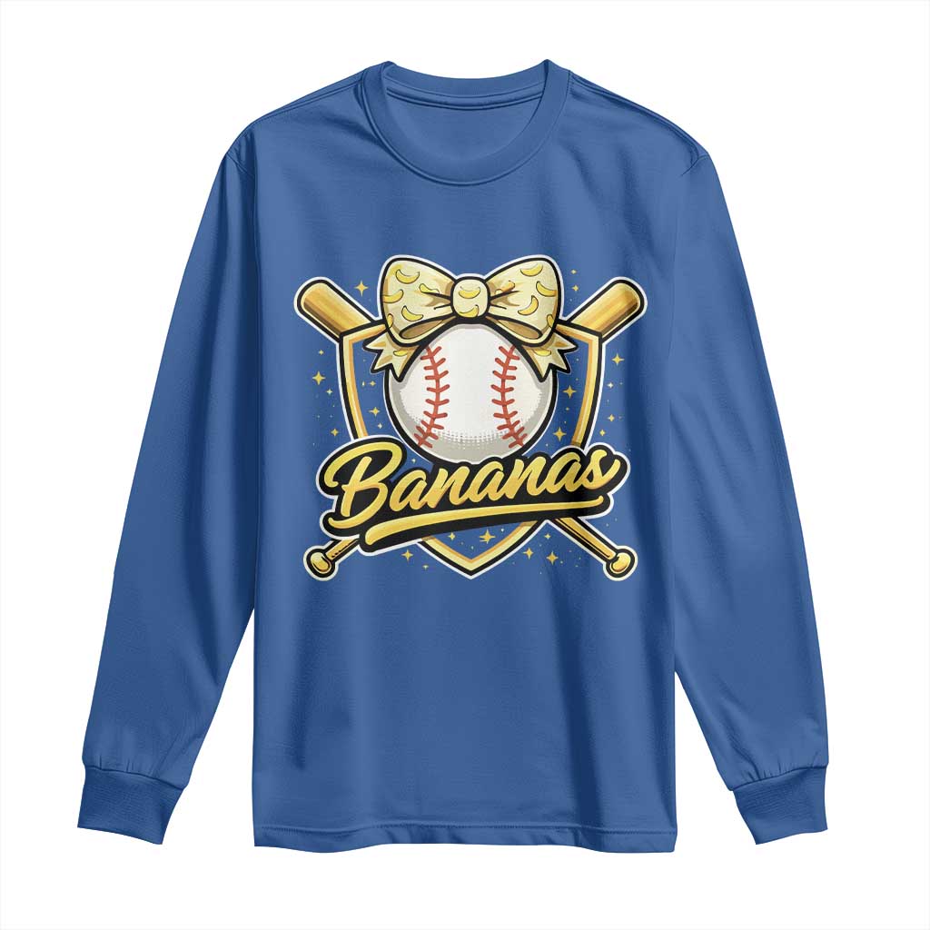 Bananas Coquette Bow Long Sleeve Shirt Baseball Bats Banana Lovers Women Girls Kids TS10 Royal Blue Print Your Wear