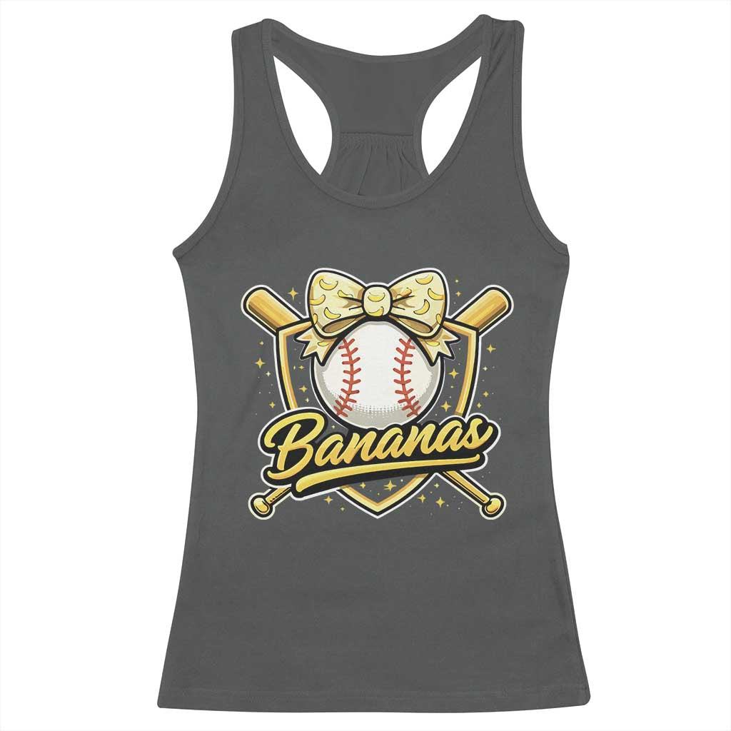 Bananas Coquette Bow Racerback Tank Top Baseball Bats Banana Lovers Women Girls Kids TS10 Dark Heather Print Your Wear