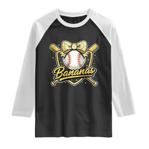Bananas Coquette Bow Raglan Shirt Baseball Bats Banana Lovers Women Girls Kids TS10 Black White Print Your Wear