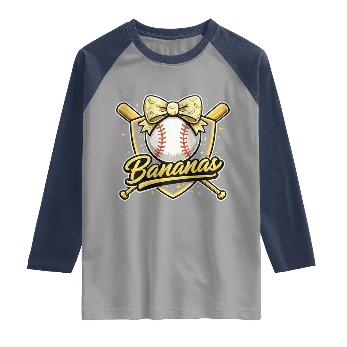 Bananas Coquette Bow Raglan Shirt Baseball Bats Banana Lovers Women Girls Kids TS10 Sport Gray Navy Print Your Wear