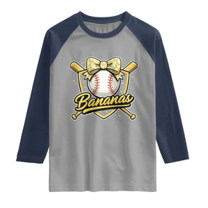 Bananas Coquette Bow Raglan Shirt Baseball Bats Banana Lovers Women Girls Kids TS10 Sport Gray Navy Print Your Wear