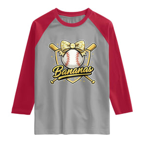 Bananas Coquette Bow Raglan Shirt Baseball Bats Banana Lovers Women Girls Kids TS10 Sport Gray Red Print Your Wear