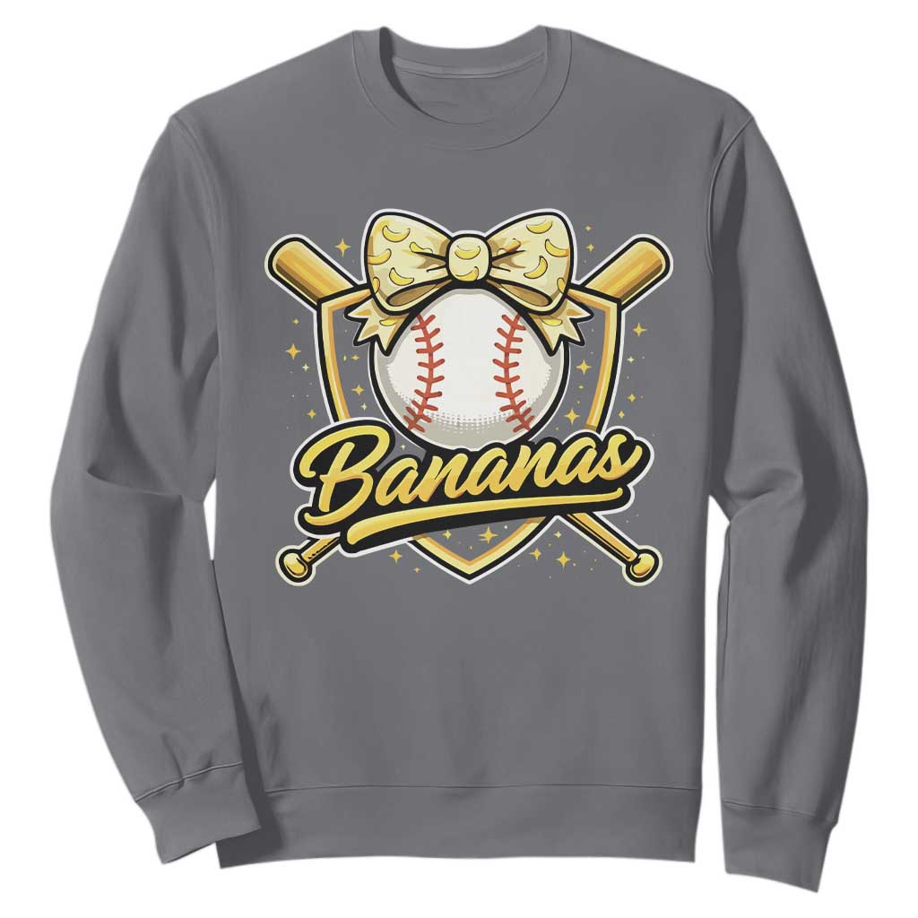 Bananas Coquette Bow Sweatshirt Baseball Bats Banana Lovers Women Girls Kids TS10 Charcoal Print Your Wear