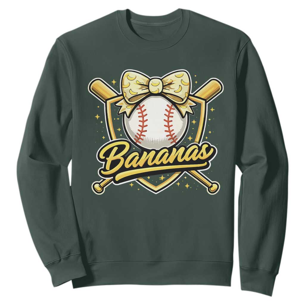 Bananas Coquette Bow Sweatshirt Baseball Bats Banana Lovers Women Girls Kids TS10 Dark Forest Green Print Your Wear