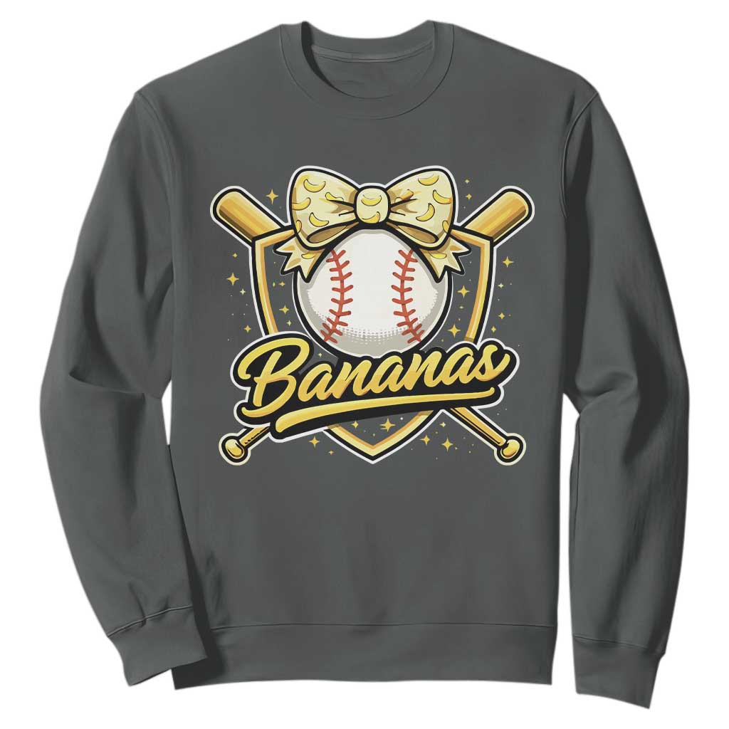 Bananas Coquette Bow Sweatshirt Baseball Bats Banana Lovers Women Girls Kids TS10 Dark Heather Print Your Wear