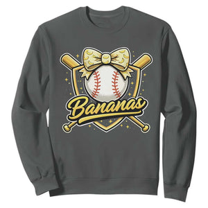 Bananas Coquette Bow Sweatshirt Baseball Bats Banana Lovers Women Girls Kids TS10 Dark Heather Print Your Wear