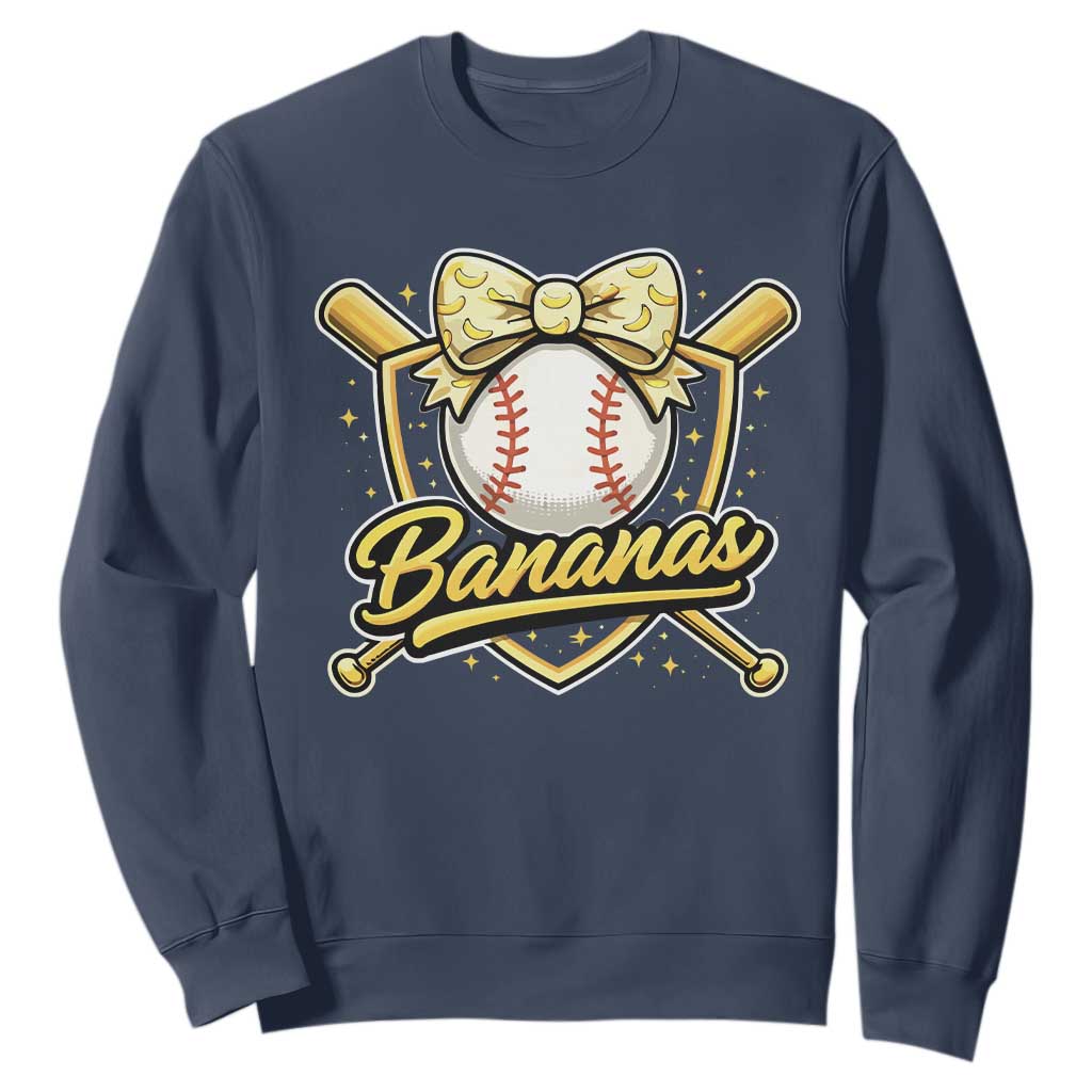 Bananas Coquette Bow Sweatshirt Baseball Bats Banana Lovers Women Girls Kids TS10 Navy Print Your Wear