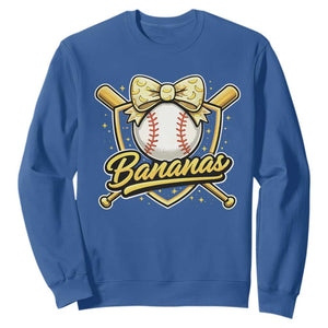 Bananas Coquette Bow Sweatshirt Baseball Bats Banana Lovers Women Girls Kids TS10 Royal Blue Print Your Wear
