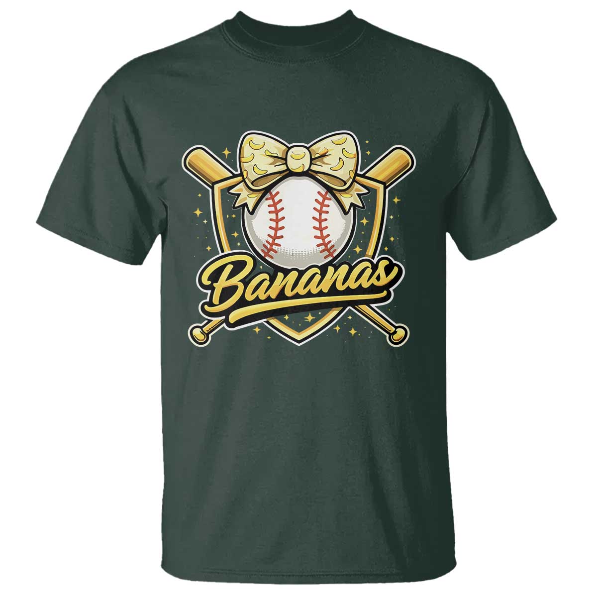 Bananas Coquette Bow T Shirt Baseball Bats Banana Lovers Women Girls Kids TS10 Dark Forest Green Print Your Wear