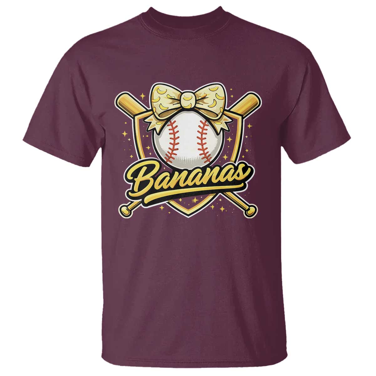 Bananas Coquette Bow T Shirt Baseball Bats Banana Lovers Women Girls Kids TS10 Maroon Print Your Wear