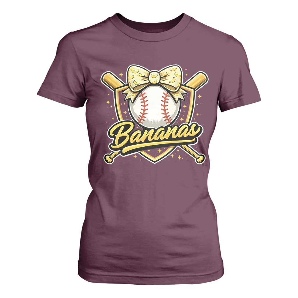 Bananas Coquette Bow T Shirt For Women Baseball Bats Banana Lovers Women Girls Kids TS10 Maroon Print Your Wear