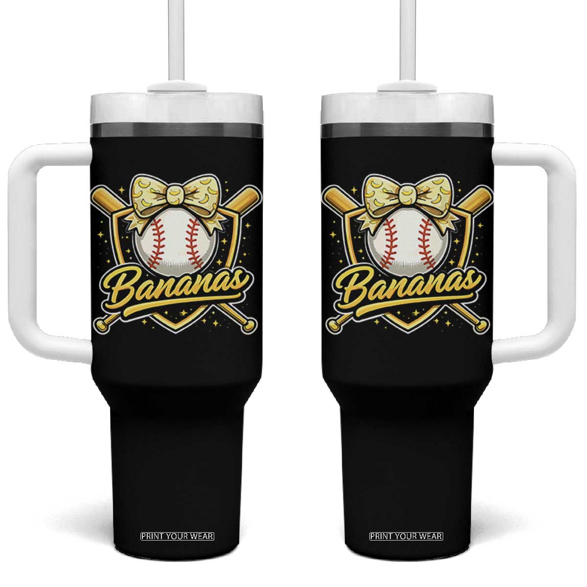 Bananas Coquette Bow Tumbler With Handle Baseball Bats Banana Lovers Women Girls Kids TS10 One Size: 40 oz Black Print Your Wear