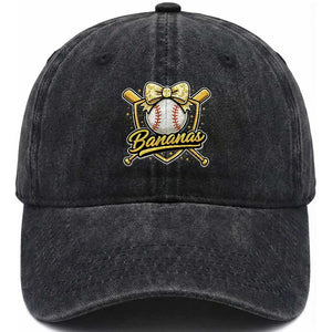 Bananas Coquette Bow Washed Cotton Baseball Cap Baseball Bats Banana Lovers Women Girls Kids TS10 Washed Cap Universal Fit Black Print Your Wear