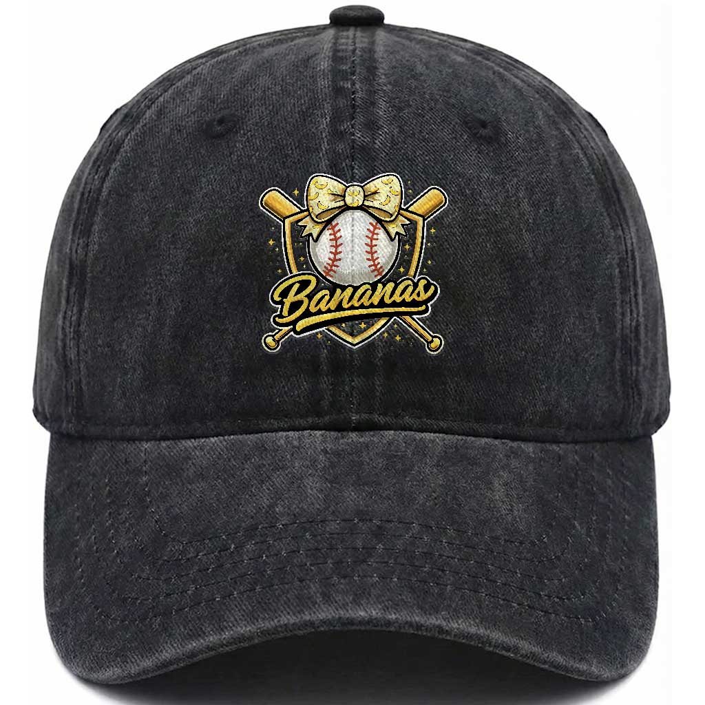 Bananas Coquette Bow Washed Cotton Baseball Cap Baseball Bats Banana Lovers Women Girls Kids TS10 Washed Cap Universal Fit Black Print Your Wear