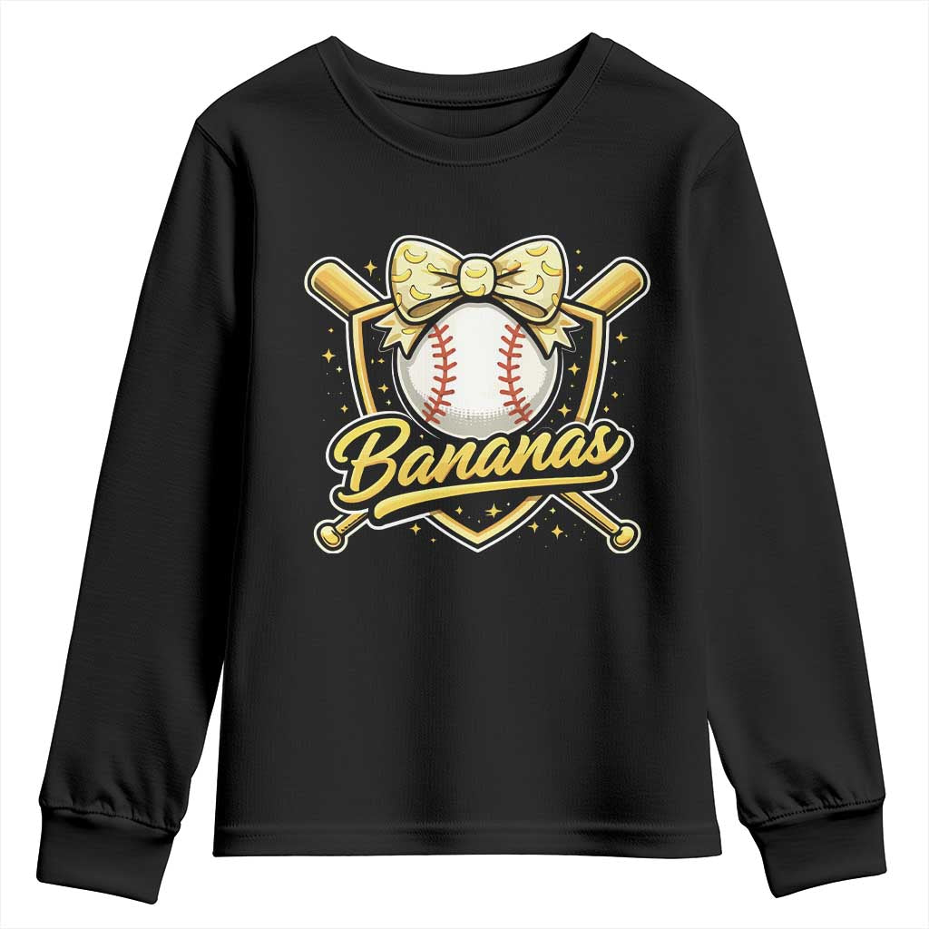 Bananas Coquette Bow Youth Sweatshirt Baseball Bats Banana Lovers Women Girls Kids TS10 Black Print Your Wear
