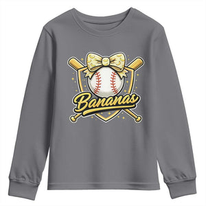 Bananas Coquette Bow Youth Sweatshirt Baseball Bats Banana Lovers Women Girls Kids TS10 Charcoal Print Your Wear