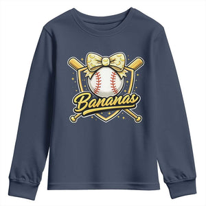 Bananas Coquette Bow Youth Sweatshirt Baseball Bats Banana Lovers Women Girls Kids TS10 Navy Print Your Wear