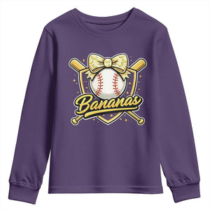 Bananas Coquette Bow Youth Sweatshirt Baseball Bats Banana Lovers Women Girls Kids TS10 Purple Print Your Wear