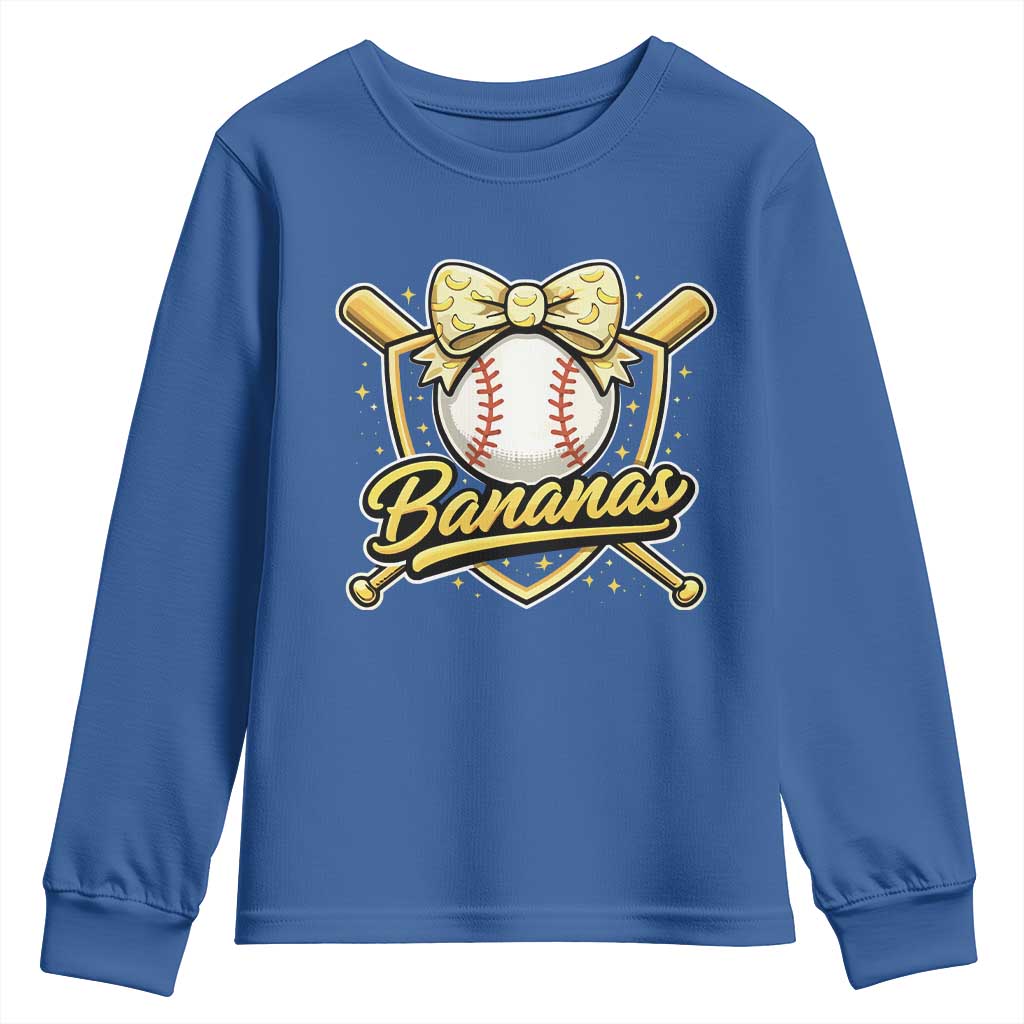 Bananas Coquette Bow Youth Sweatshirt Baseball Bats Banana Lovers Women Girls Kids TS10 Royal Blue Print Your Wear