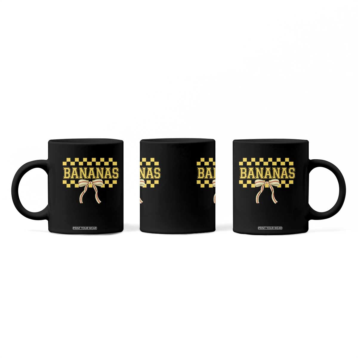 Bananas Coquette Bow Checkered Coffee Mug Women Girls Kids TS10 Print Your Wear