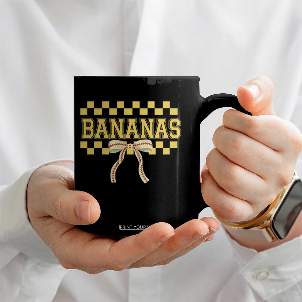 Bananas Coquette Bow Checkered Coffee Mug Women Girls Kids TS10 Print Your Wear
