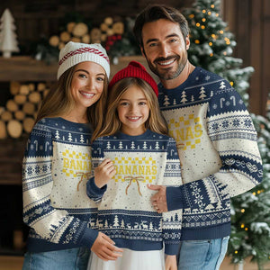 Bananas Coquette Bow Checkered Ugly Christmas Sweater Women Girls Kids TS10 Beige Navy Print Your Wear