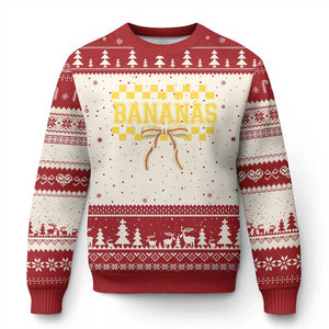 Bananas Coquette Bow Checkered Ugly Christmas Sweater Women Girls Kids TS10 Beige Red Print Your Wear